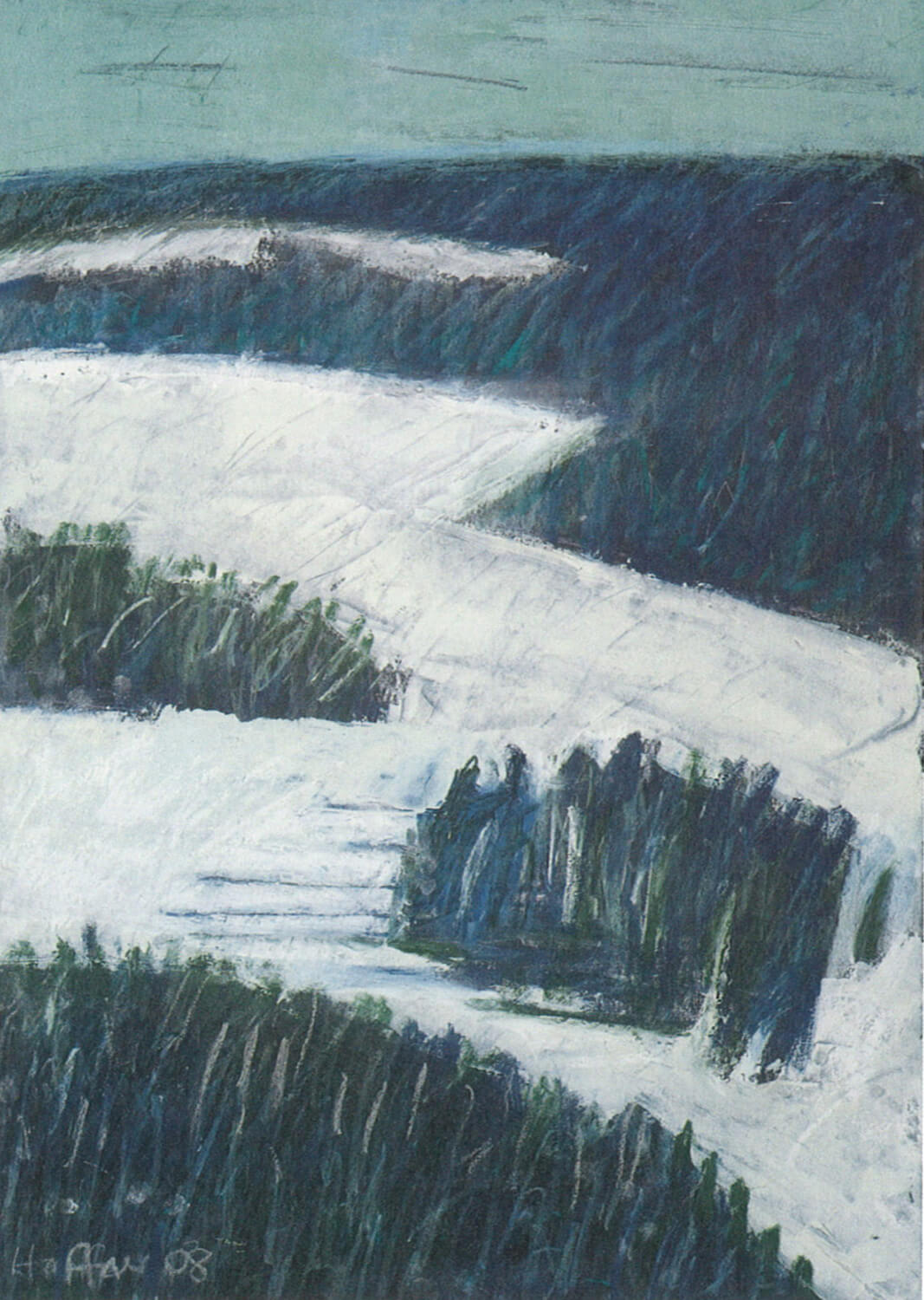 Sarah Haffner, Schnee, 2008, Tempera, Ölkreide auf Karton, 70 x 50 cm
