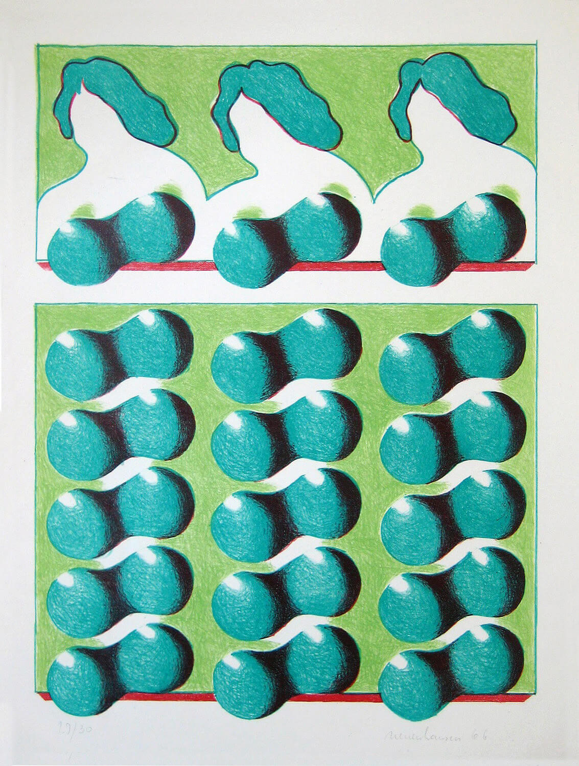 Siegfried Neuenhausen, Busenraster, 1966, Lithographie, Auflage: 30, 60,5 x 44,3 cm