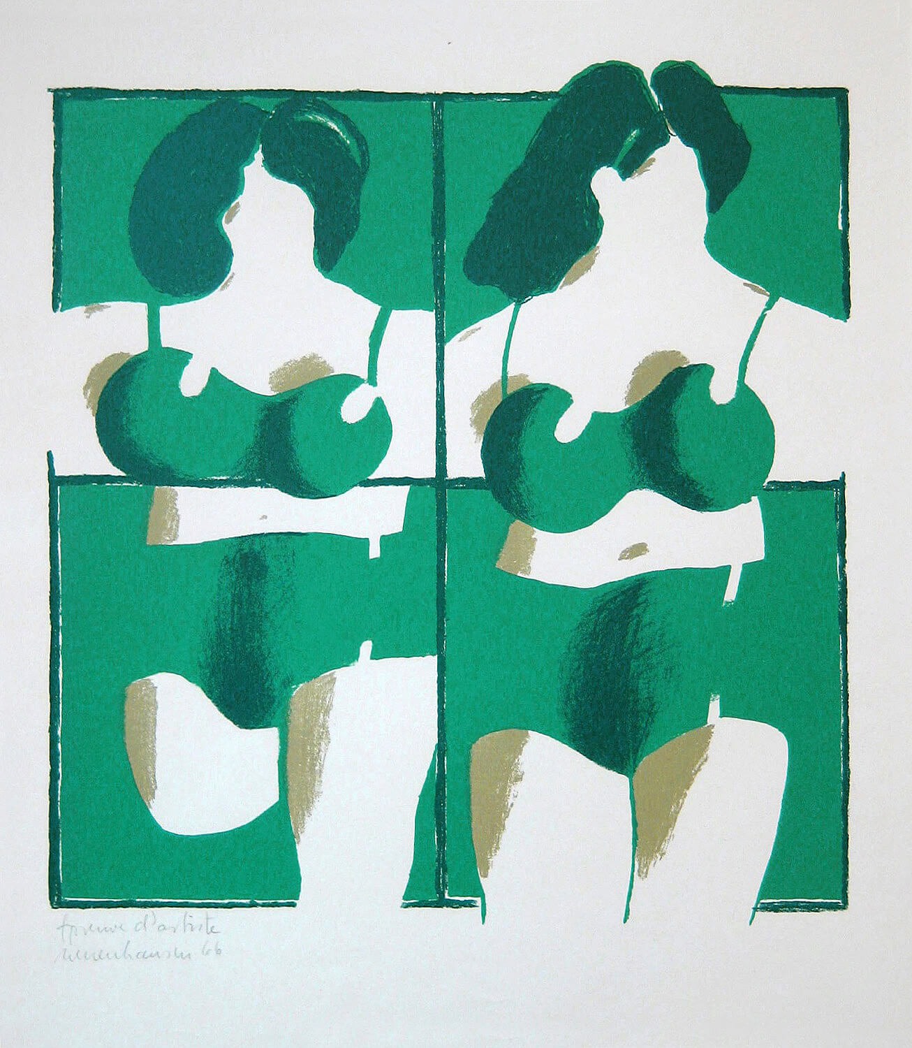 Siegfried Neuenhausen, Zwei Badende, 1966, Lithographie, e. a., 45,7 x 55,8 cm