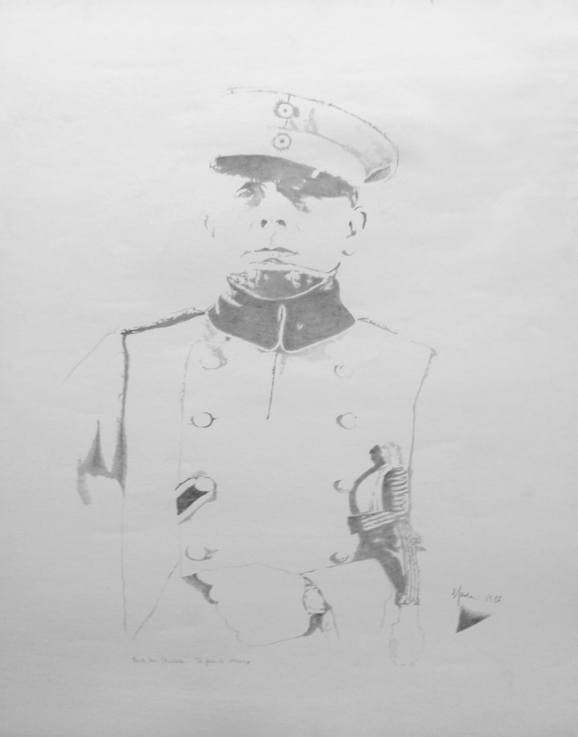 Giangiacomo Spadari, Erich von Stroheim:  La grande illusion, 1976, Graphit auf Papier, 100 x 70 cm