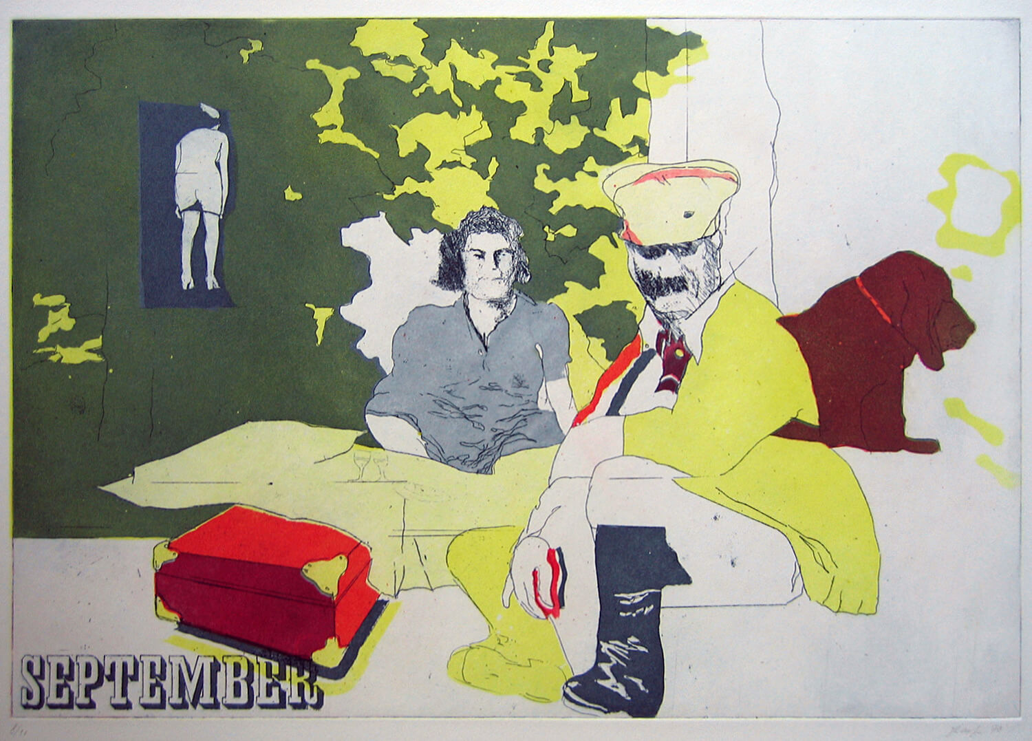 Ulrich Baehr, Ein Jahr aus dem Leben Stalins, September, 1970, Farbradierung, Auflage: 10, 54 x 54 cm, Mappe mit 6 Motiven