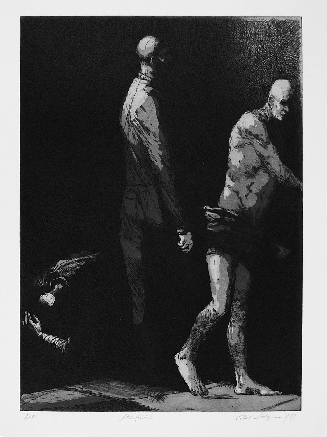 Volker Stelzmann, Streiflicht, 1989, Radierung, Auflage: 10, Bild: 39,8 x 28,8 cm, Blatt: 65 x 50 cm