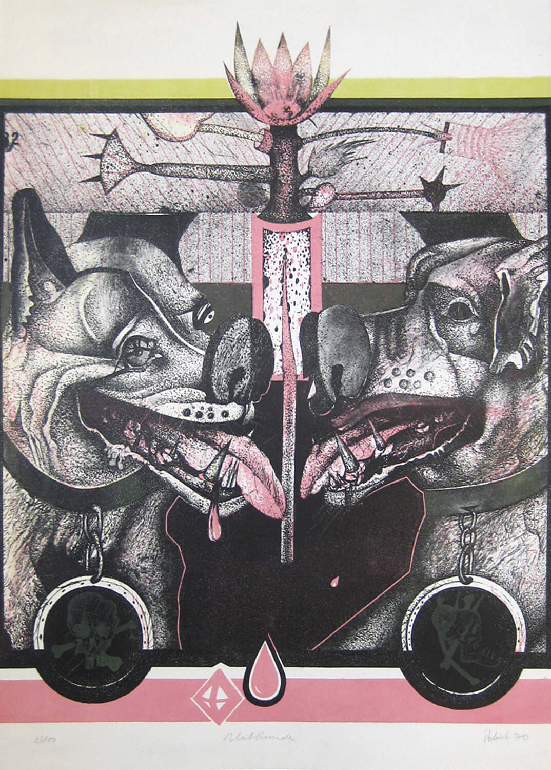 Wolfgang Petrick, Bluthunde, 1970, Lithographie, Auflage: 100, 73 x 52 cm
