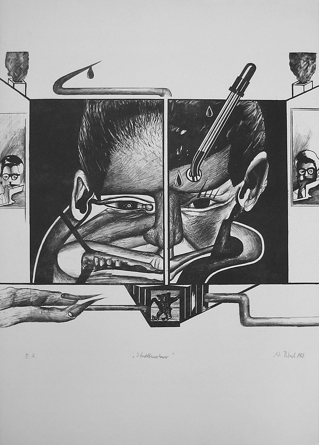Wolfgang Petrick, Stadtbewohner, 1968, Lithographie, e. a., 77 x 54 cm