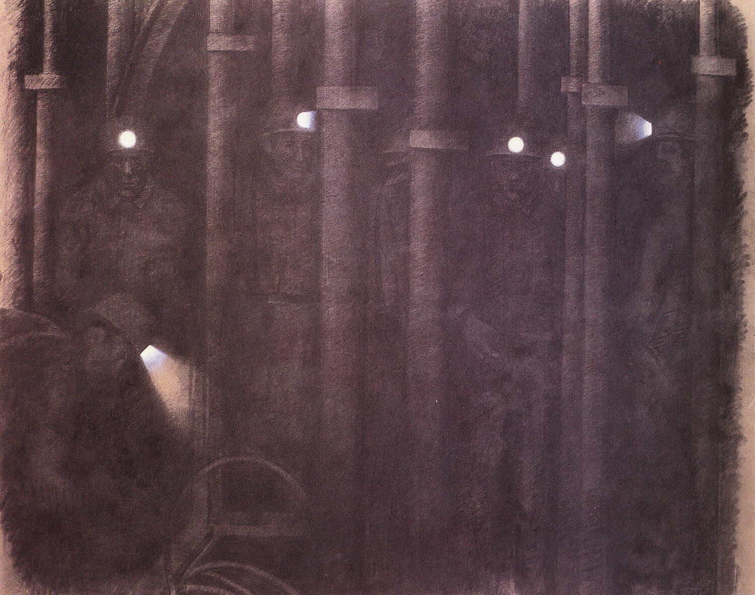 Jürgen Waller, Down the Mines 2, 1985, charcoal on canvas, 200 x 250 cm